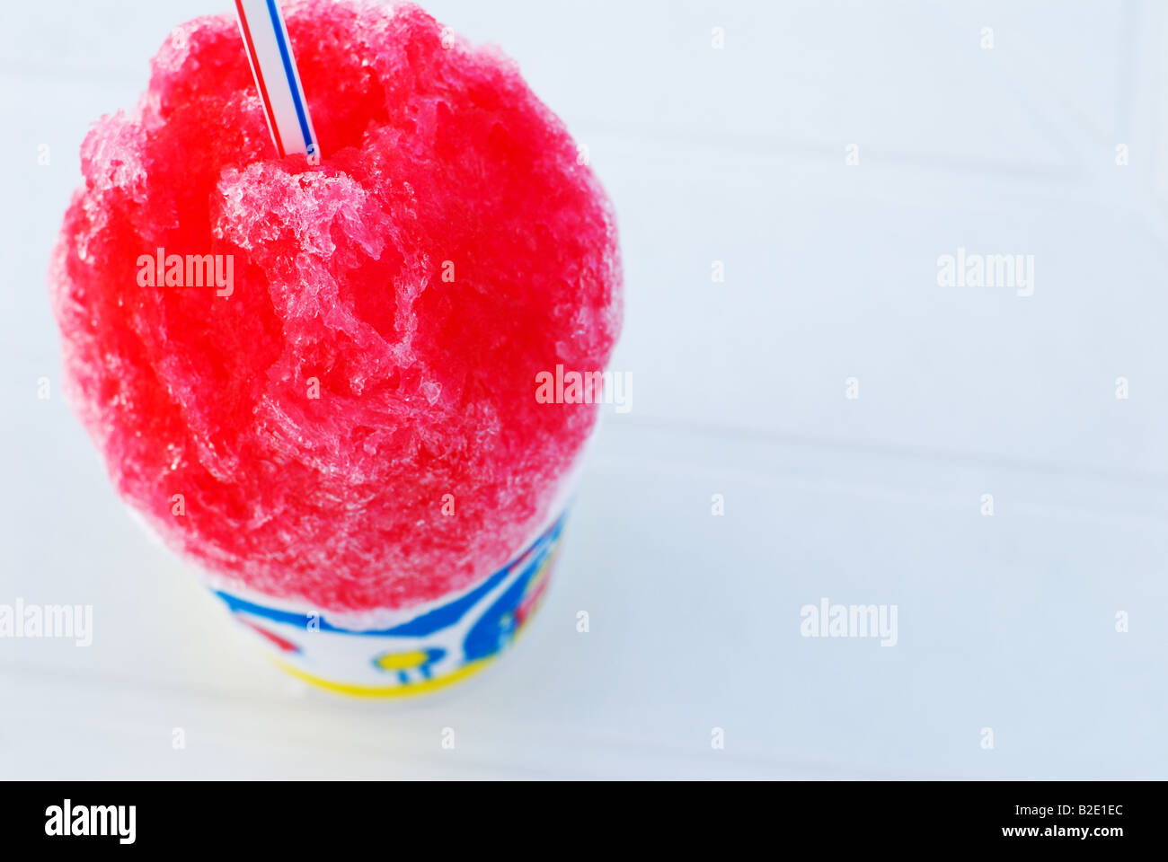 Traditional Japanese summer treat of shaved ice kakigori topped with strawberry syrup. Stock Photo