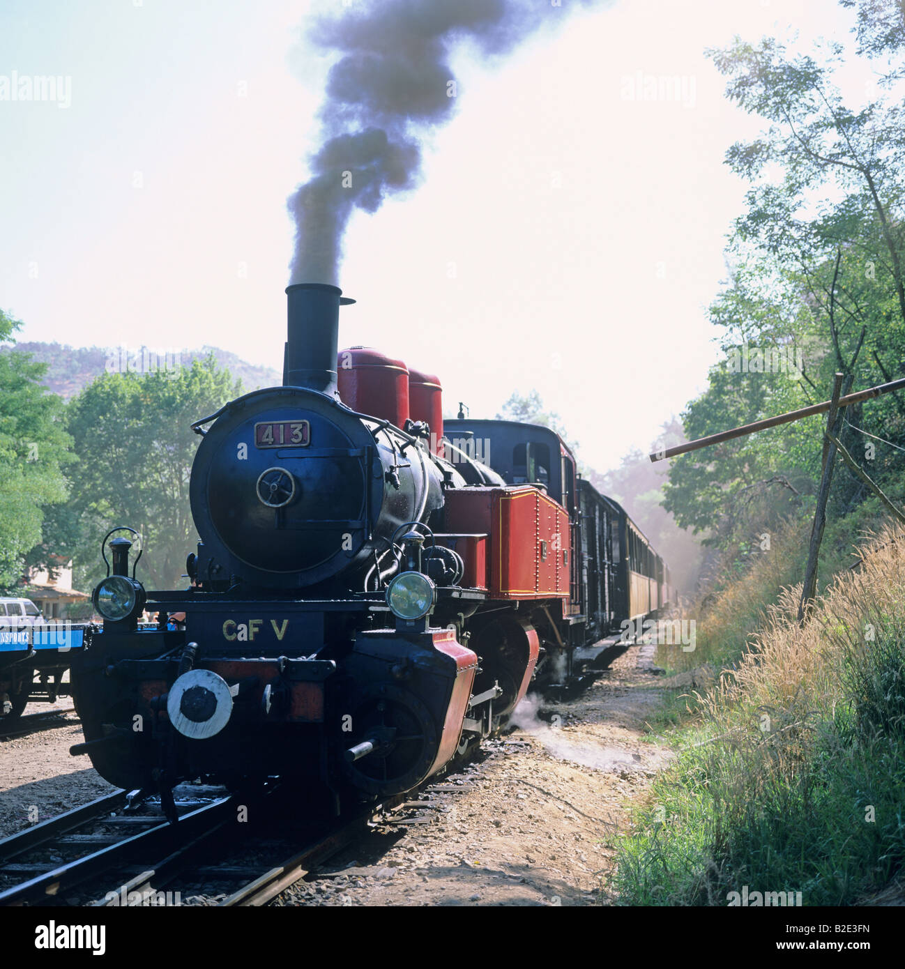 Mallet 030+030 413 steam engine of Chemin de fer du Vivarais tourist train at Colombier-le-Vieux Ardèche France Stock Photo