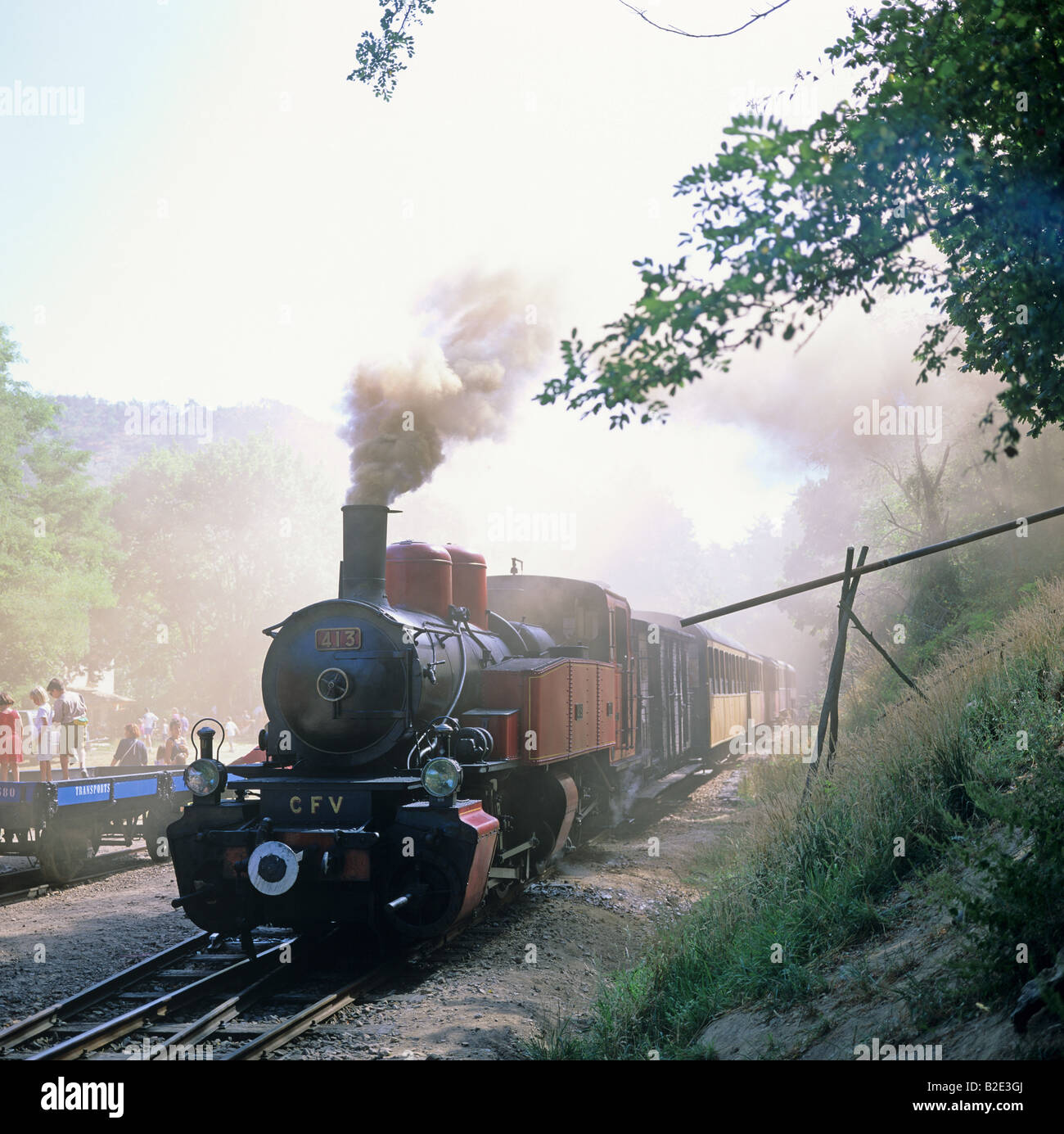 Mallet 030+030 413 steam engine of Chemin de fer du Vivarais tourist train at Colombier-le-Vieux Ardèche France Stock Photo