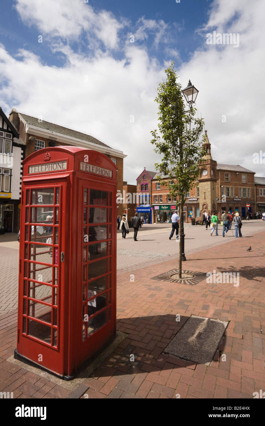 Ormskirk Lancashire England UK July Red K6 telephone box in pedestrianised town centre Stock Photo