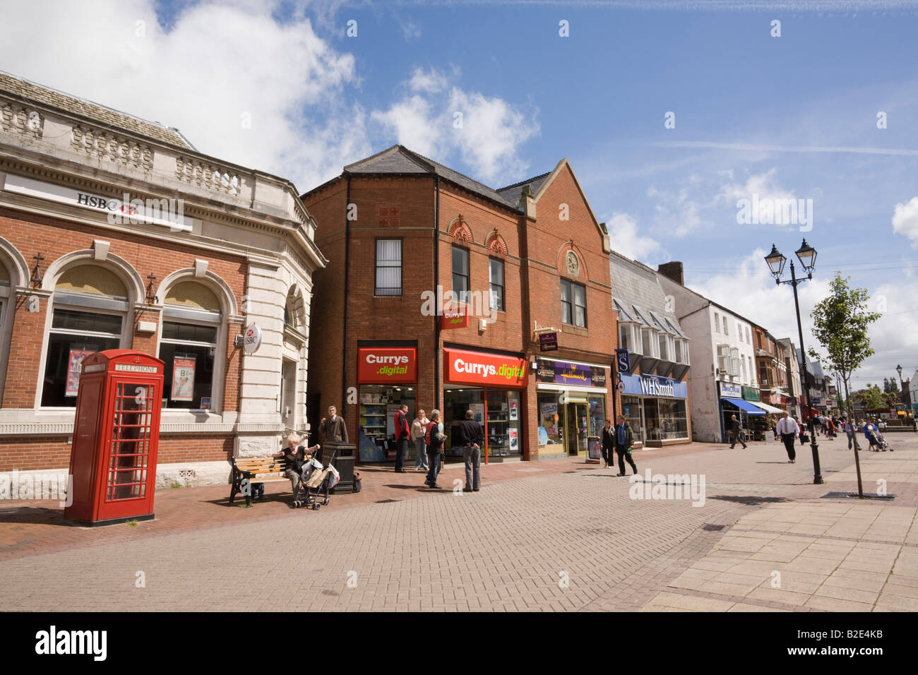 Ormskirk Lancashire England UK July People and shops in pedestrianised town centre Stock Photo