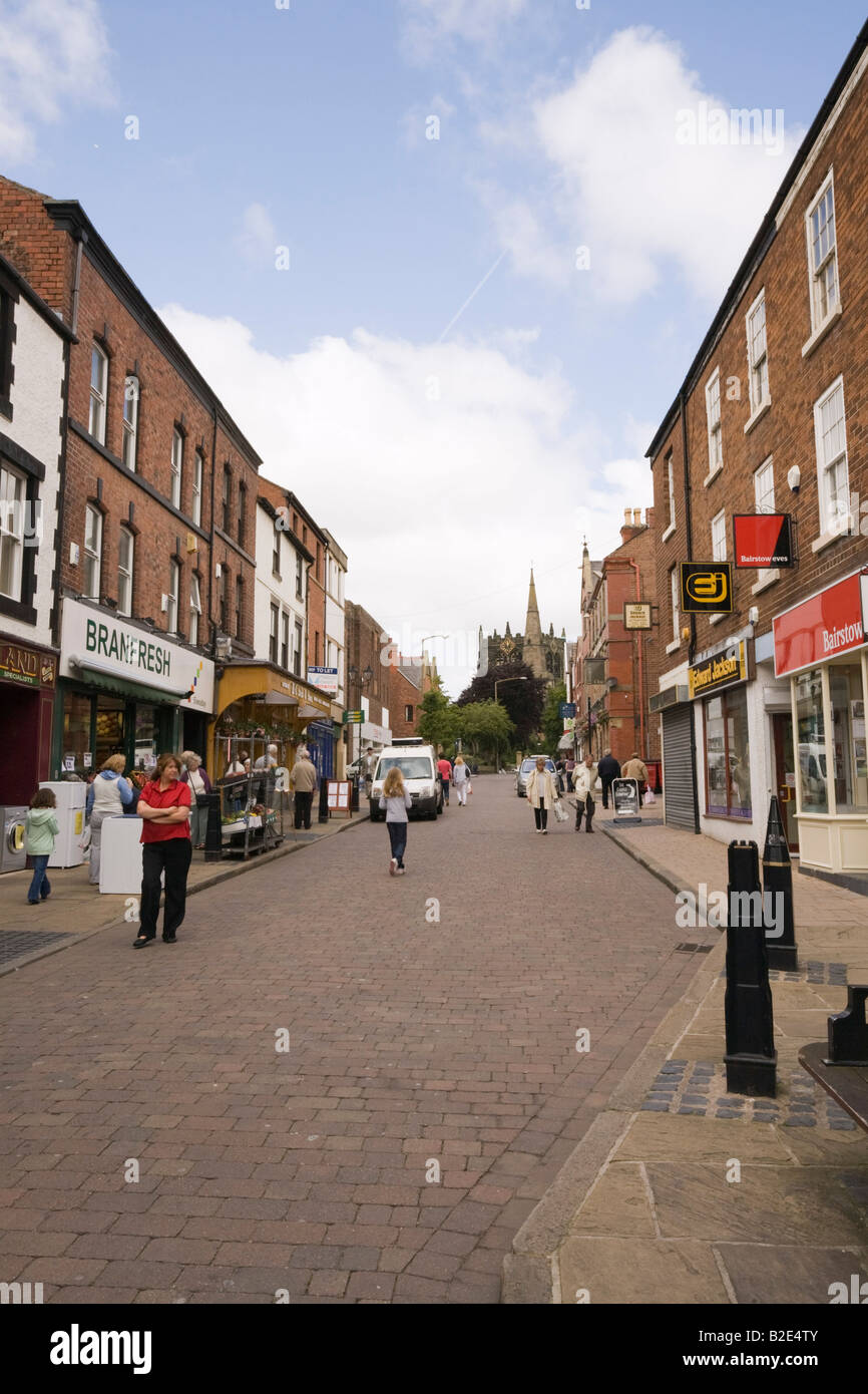 Ormskirk Lancashire England UK  View along pedestrianised Church Street with shops in town centre Stock Photo