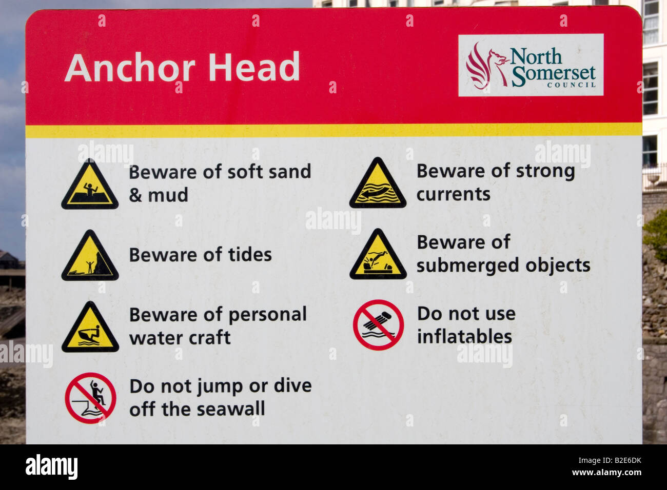 Beach sign, Weston Super Mare Uk Stock Photo Alamy