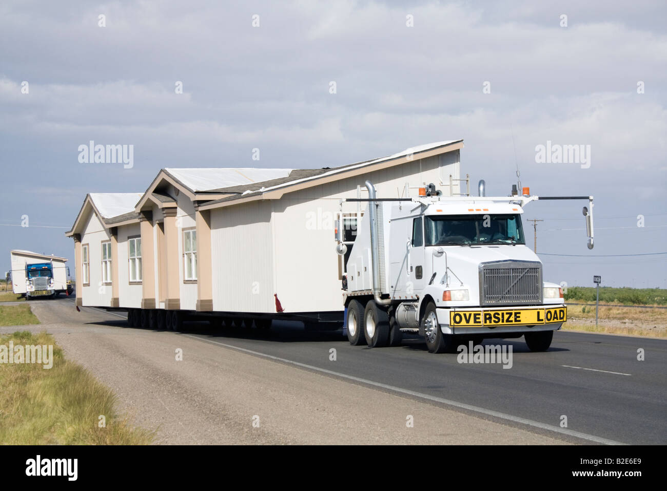 Transporting portable homes Stock Photo