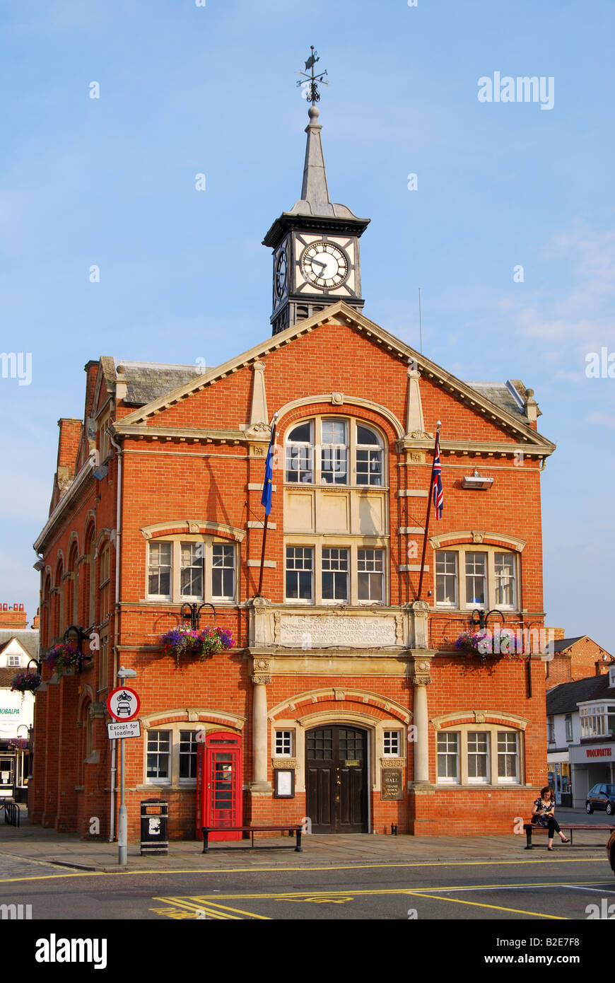 18th century Jacobean Town Hall at dusk, High Street, Thame, Oxfordshire, England, United Kingdom Stock Photo