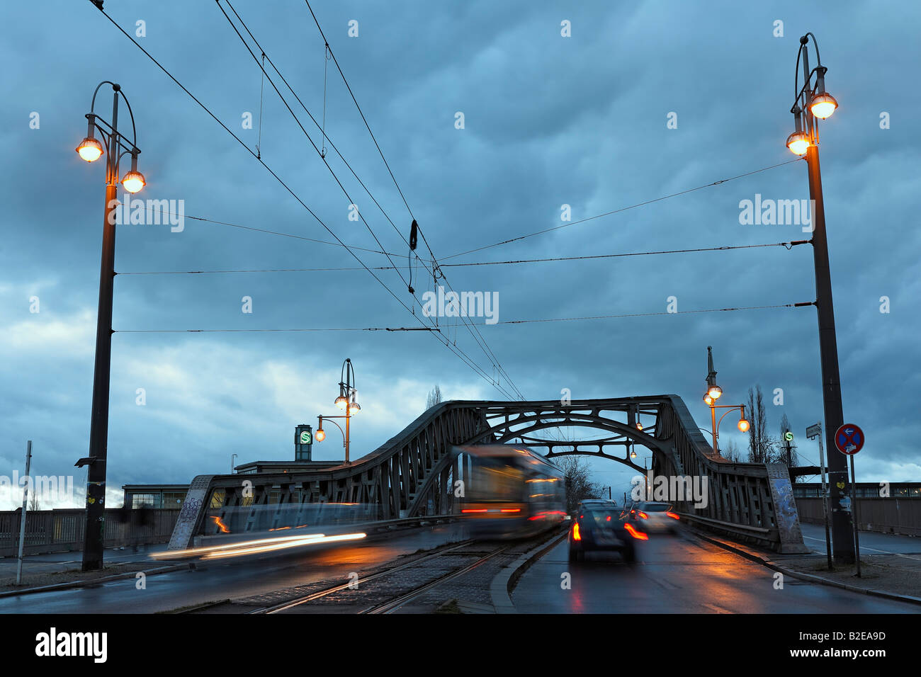 Traffic on steel bridge, Bornholmer Brucke, Berlin, Germany Stock Photo