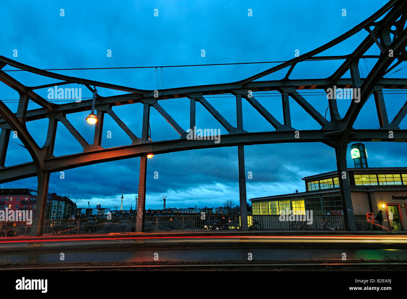 Traffic on steel bridge Bornholmer Brucke Berlin Germany Stock Photo