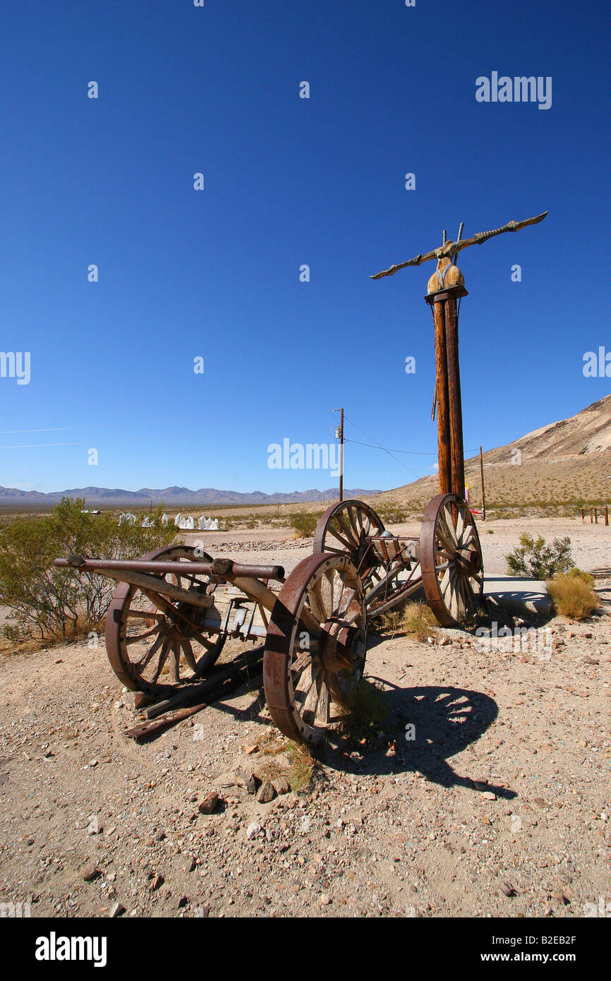 Wooden wagon on landscape, Ghost Town, USA Stock Photo