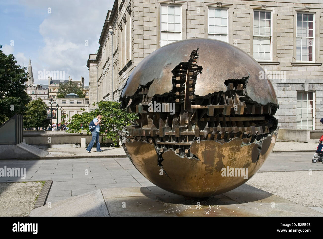 Sphere sculpture at forecourt, Trinity College, Dublin, Ireland Stock