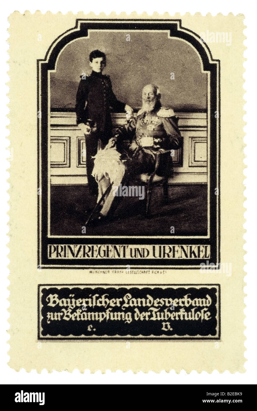 trading stamp Prinzregent und Urenkel Bayerischer Landesverbandt zur Bekämpfung der Tuberkulose rechts Ludwig III von Bayern... Stock Photo