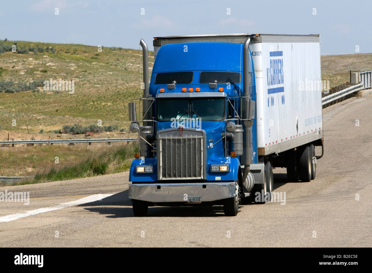 Semi truck traveling on Interstate 84 west near Boise Idaho Stock Photo