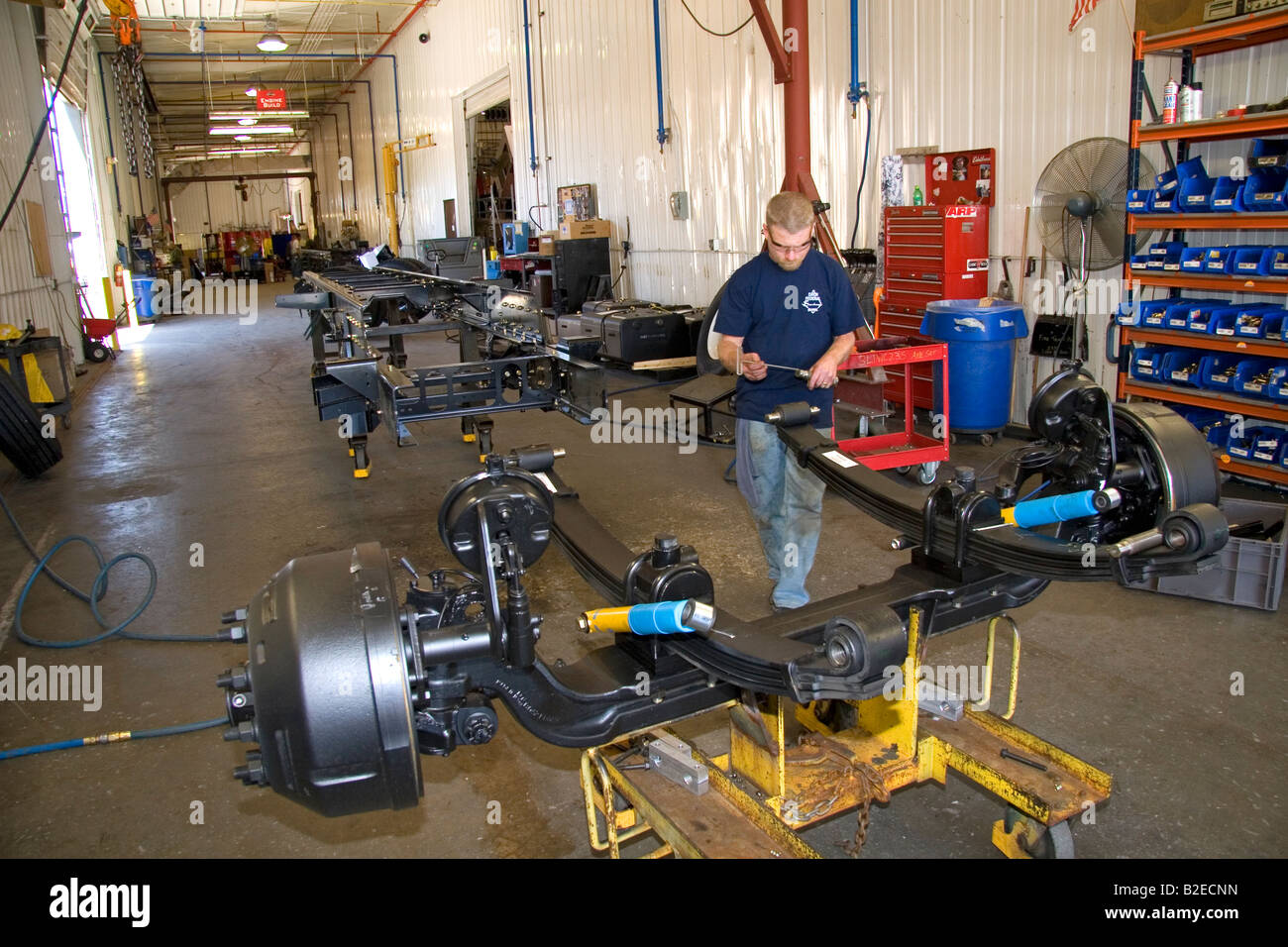 The rear axle assembly of a truck chassis at Spartan Motors in