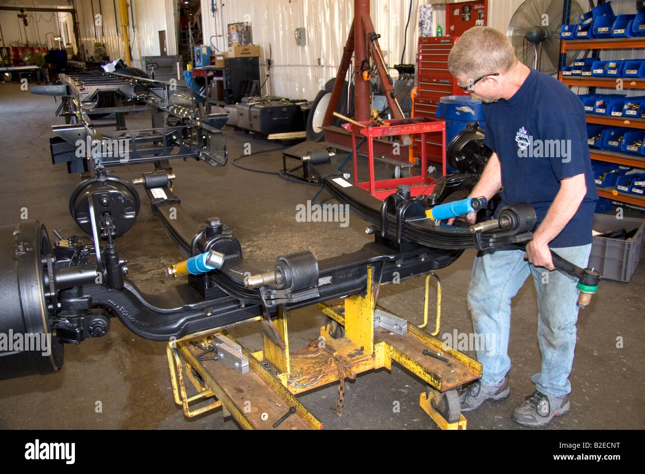 Rear axle assembly of a truck chassis at Spartan Motors in Charlotte