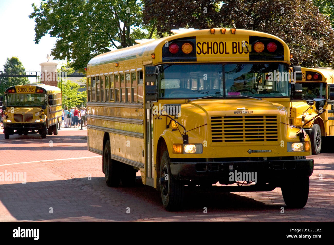 School buses at the Henry Ford Museum in Dearborn Michigan Stock Photo