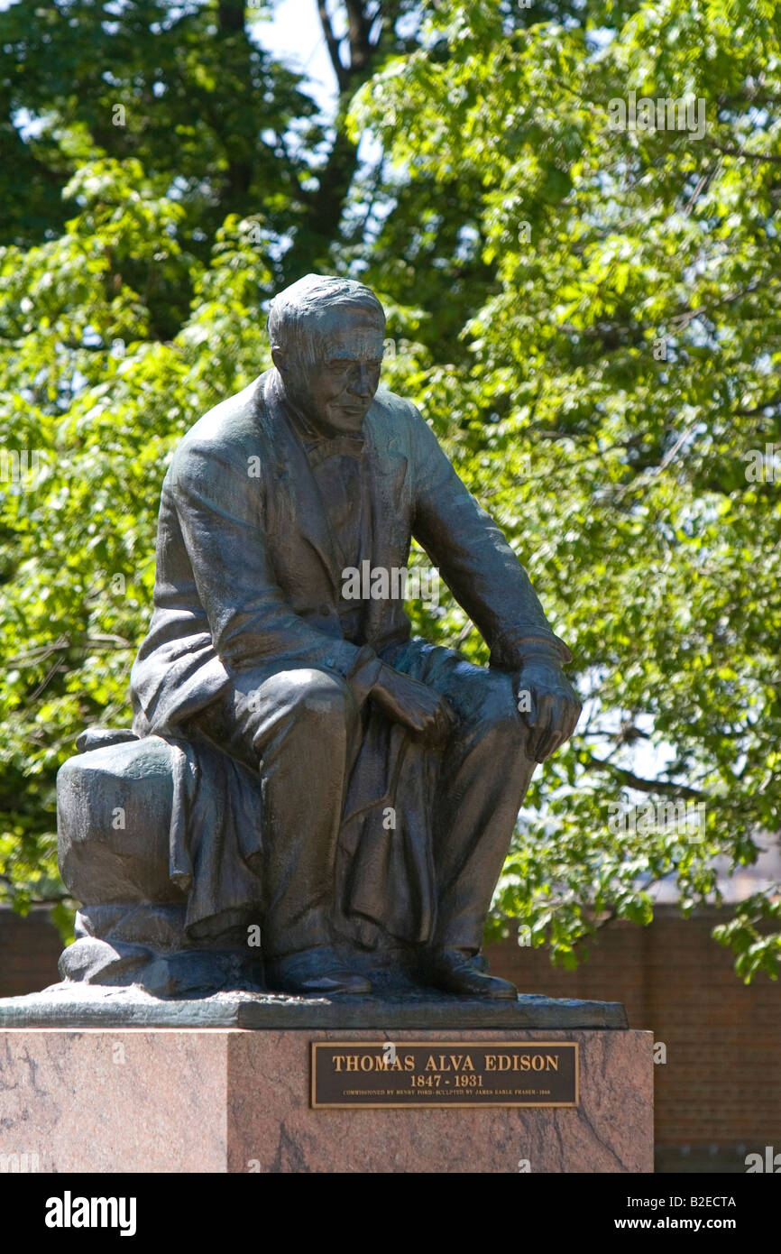 Thomas Edison Statue a bronze sculpture by James Earl Fraser in Greenfield Village at The Henry Ford in Dearborn Michigan Stock Photo