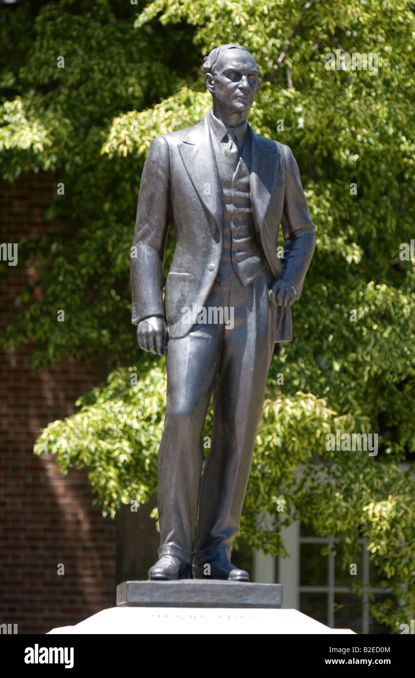Statue of Henry Ford at the entrance to the Henry Ford Museum in Dearborn Michigan Stock Photo