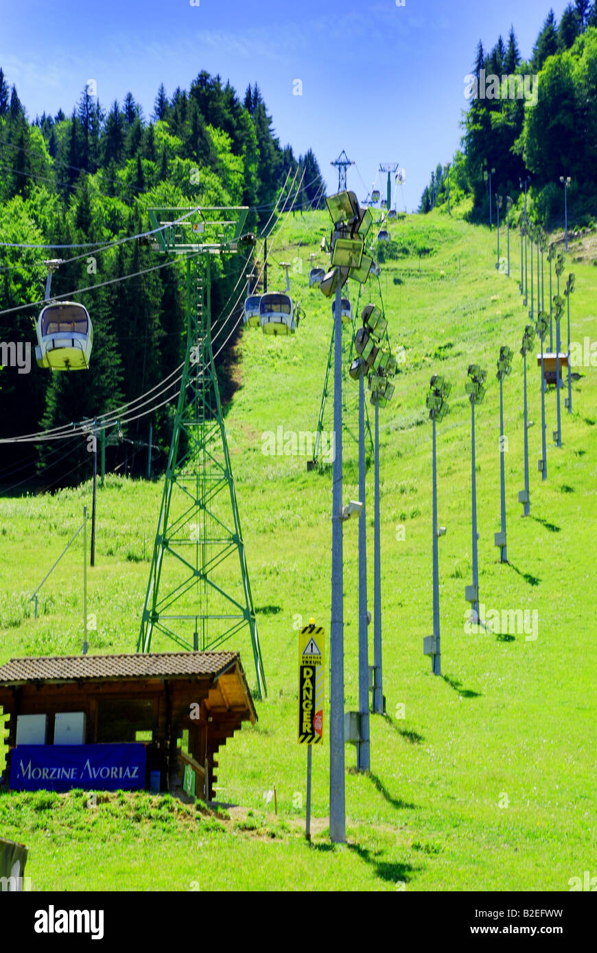 Ski lift in the summer Stock Photo