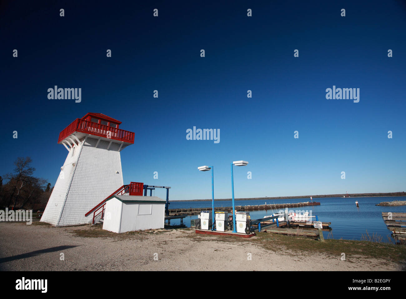 Lighthouse and marina at Hecla in Manitoba Stock Photo Alamy