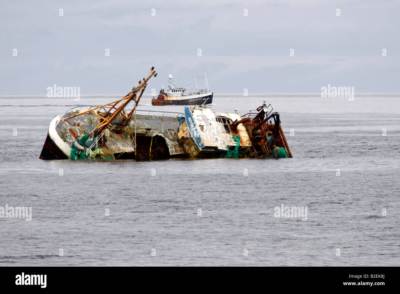 Sovereign, abandoned wreck, grounded at Fraserburgh Harbour Scotland uk Stock Photo