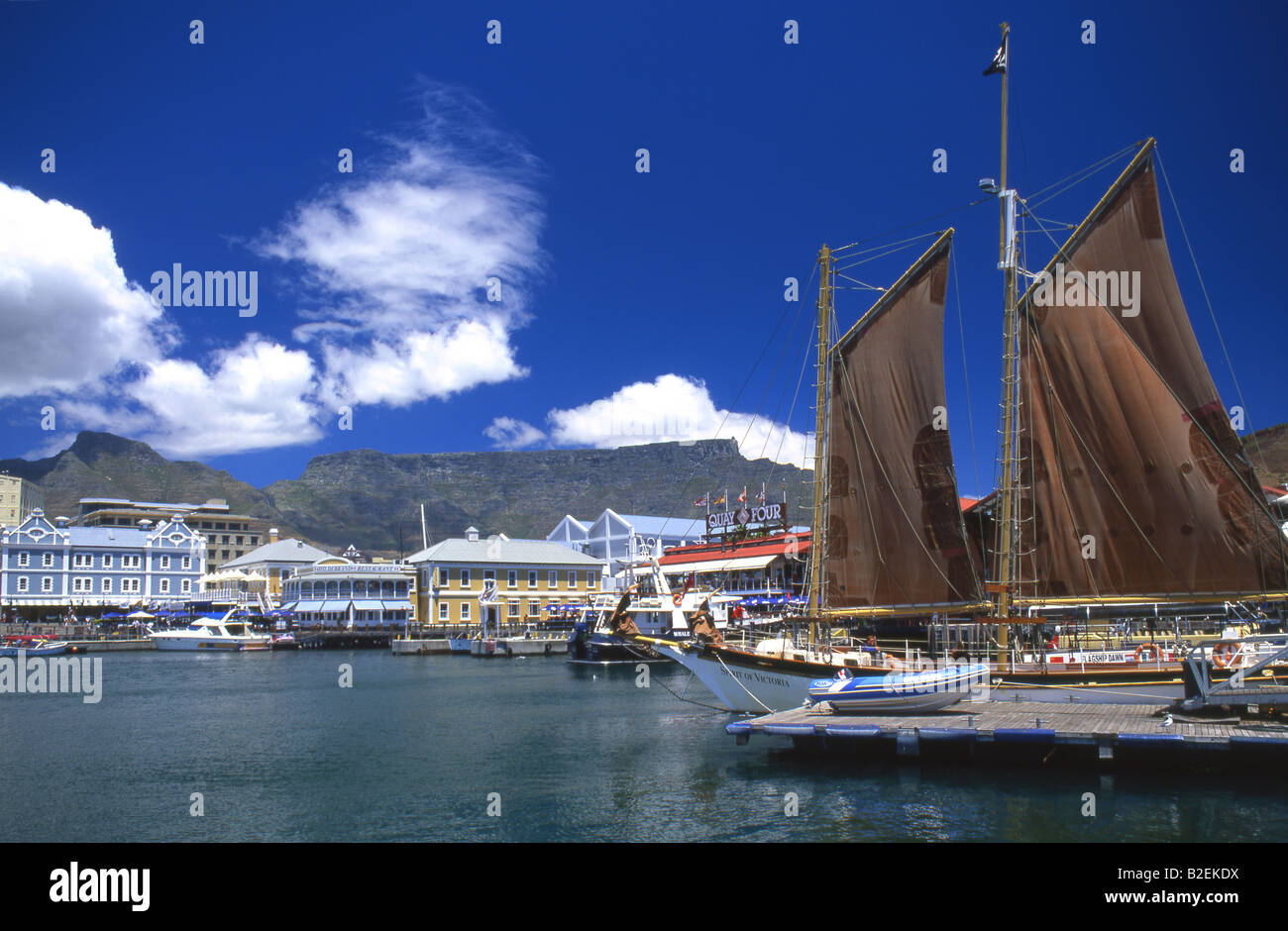 V & A Waterfront with Table Mountain in the background Stock Photo