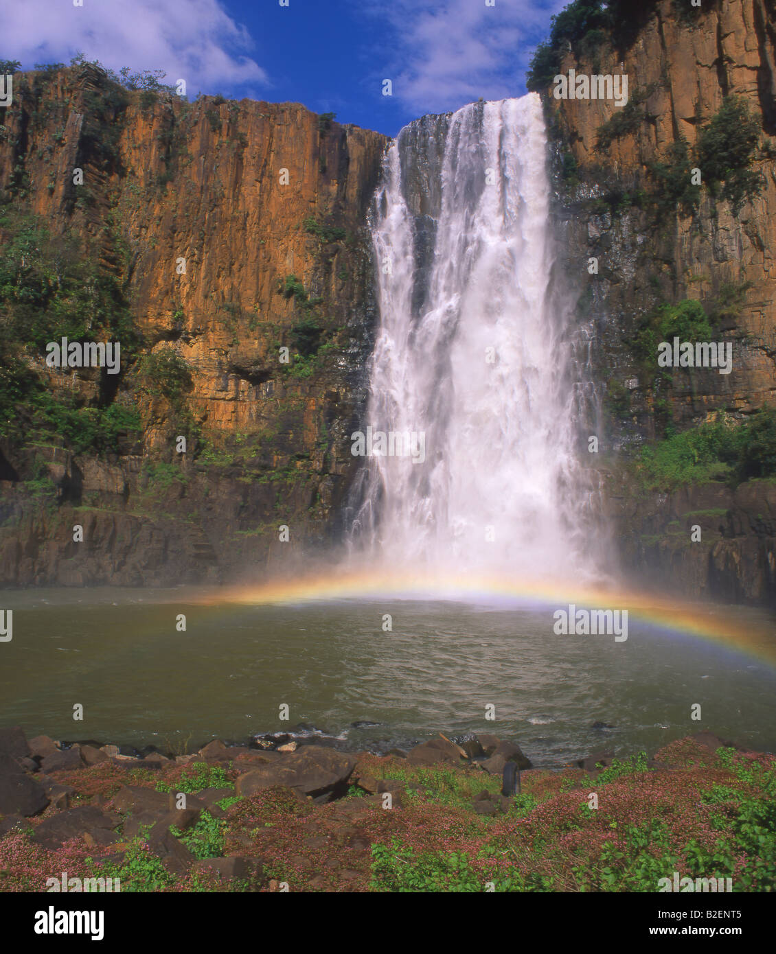 Howick Falls with Rainbow Stock Photo