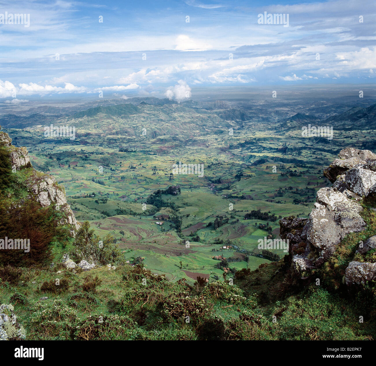 A fine view from the western scarp of the Abyssinian Rift, just south of Debre Sina. Stock Photo