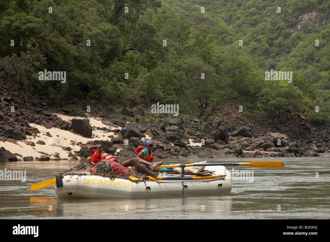 Raft containing supplies and equipment on white water rafting