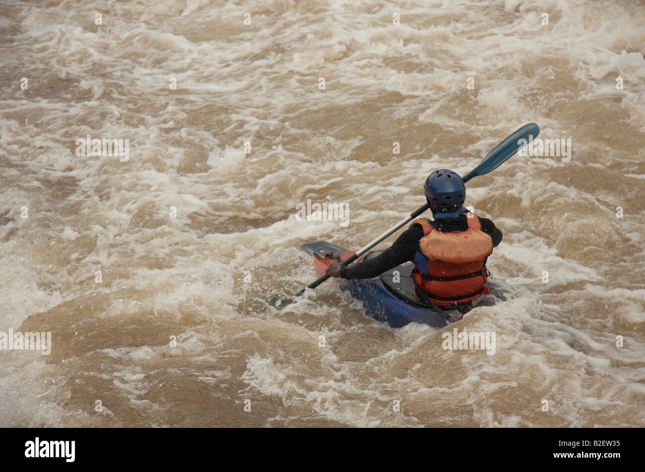 White water kayaking on the Zambezi river Stock Photo