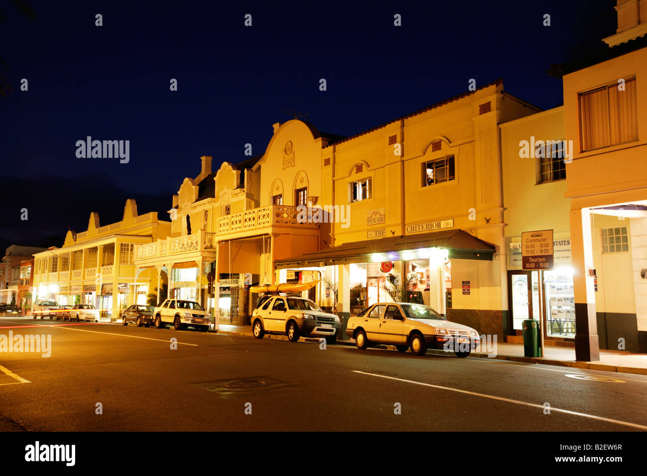 Night time street scene of Simonstown. Stock Photo