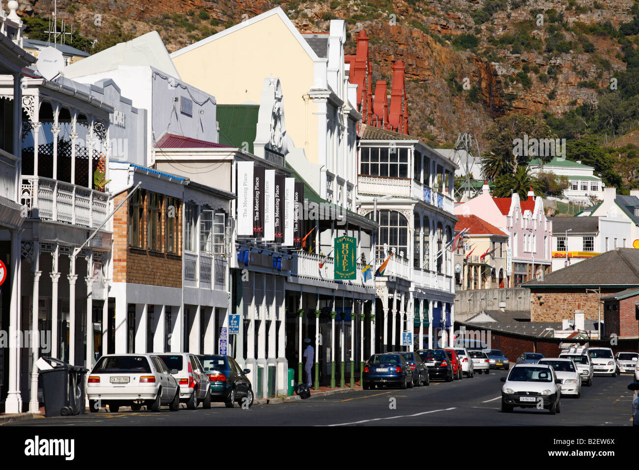 Simonstown street scene showing relics of colonial architecture. Stock Photo