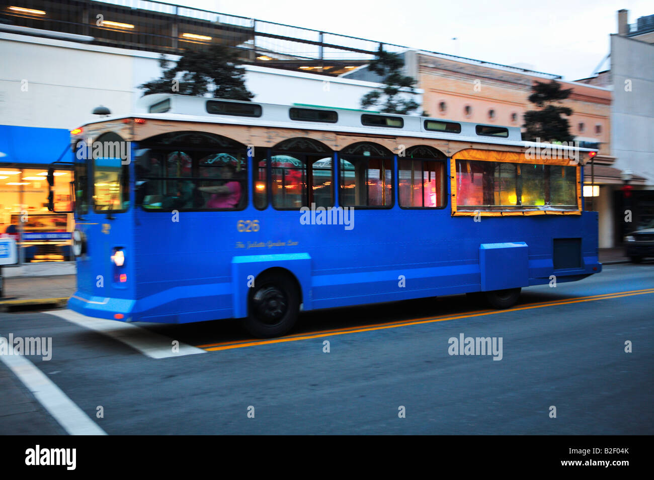 BLUE BUS IN DOWNTOWN SAVANNAH USA Stock Photo Alamy