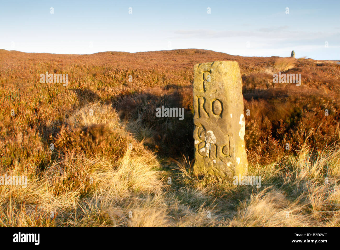 Ancient boundary marker stone on Westerdale Moor near Blakey Rigg in North York Moors National Park Stock Photo