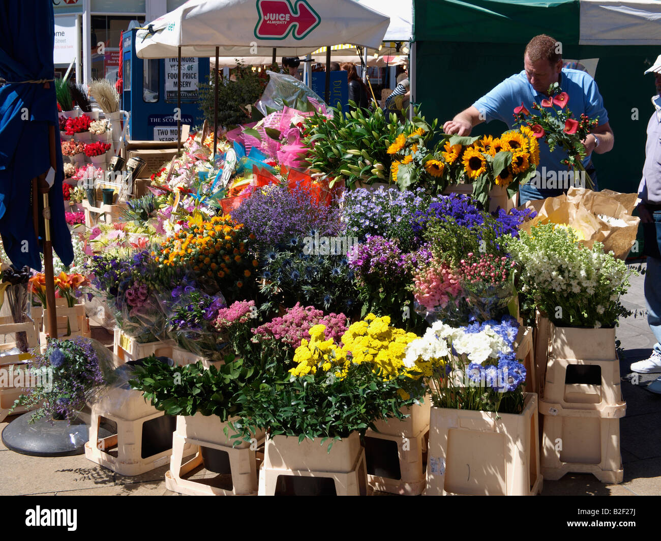 Flower stall along Princess Street in Edinburgh Scotland Stock Photo