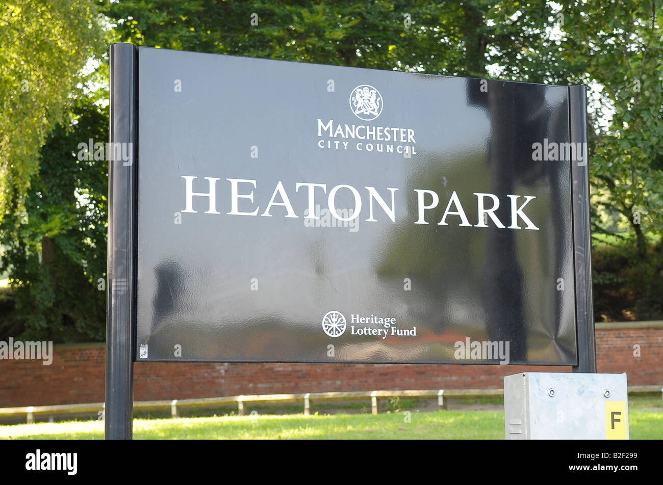 heaton park sign prestwich manchester uk england Stock Photo
