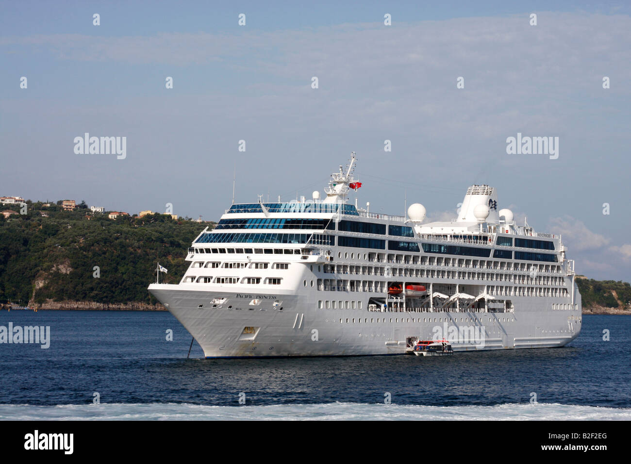 Pacific Princess cruise ship moored off Positano,Amalfi coast, Italy Stock Photo