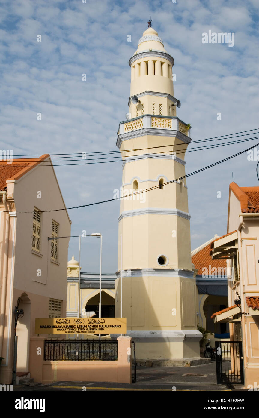 The restored octagonal minaret of Masjid Melayu Lebuh Acheh, Georgetown ...