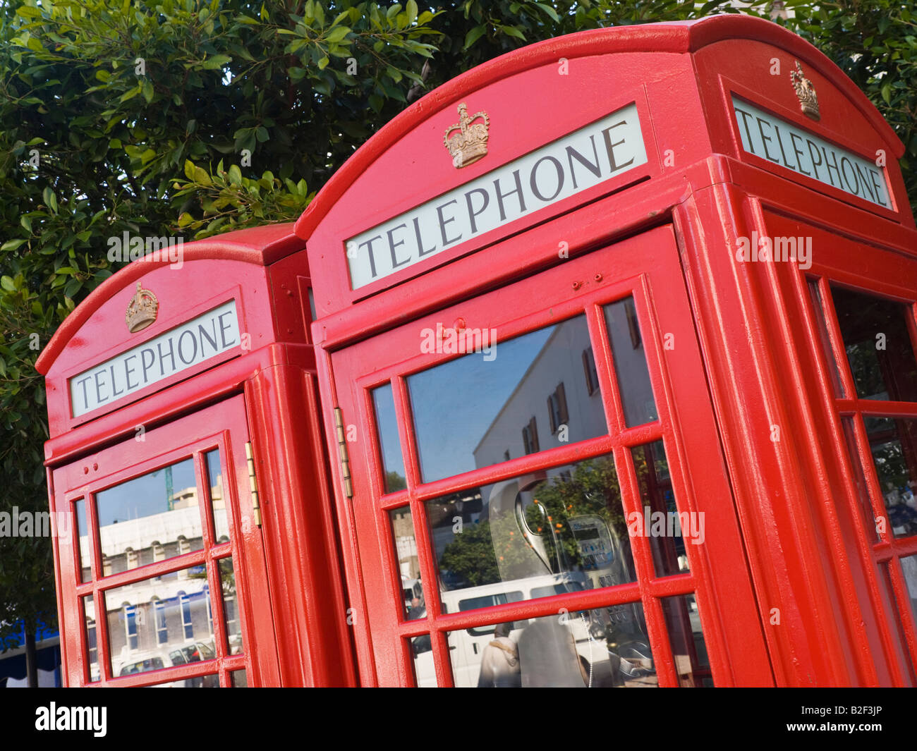 Gibraltar British style red telephone boxes Stock Photo Alamy