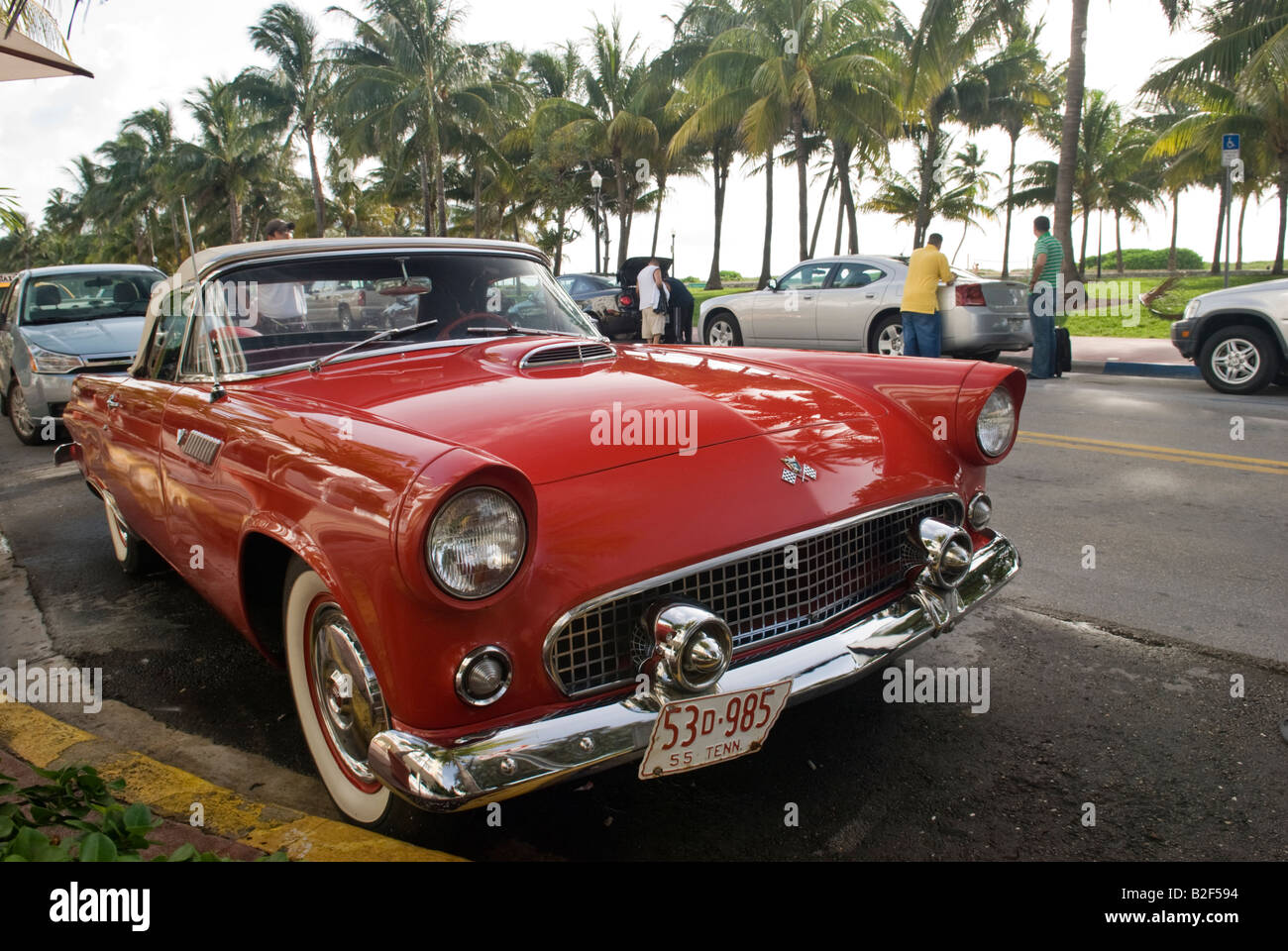 Vintage Car Outside the Avalon Hotel in South Beach Miami Stock Photo