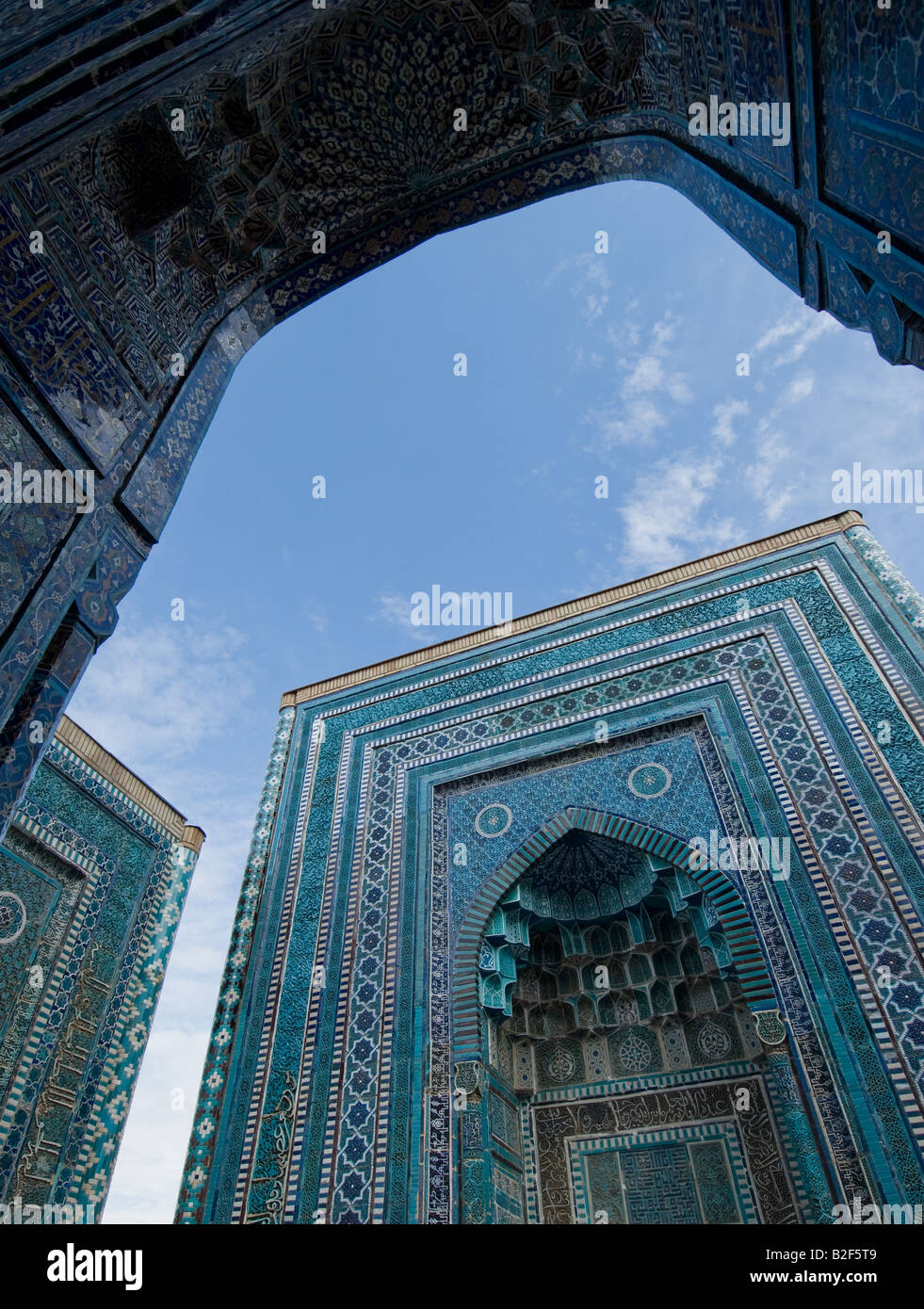 Blue tiled facades of Shahi Zinda Necropolis Samarkand Uzbekistan Stock Photo