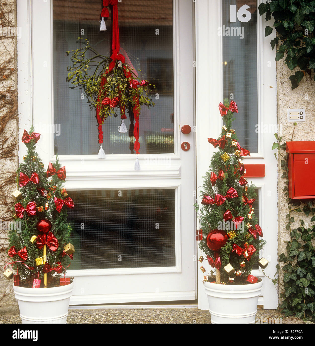 entrance with christmas decoration Stock Photo