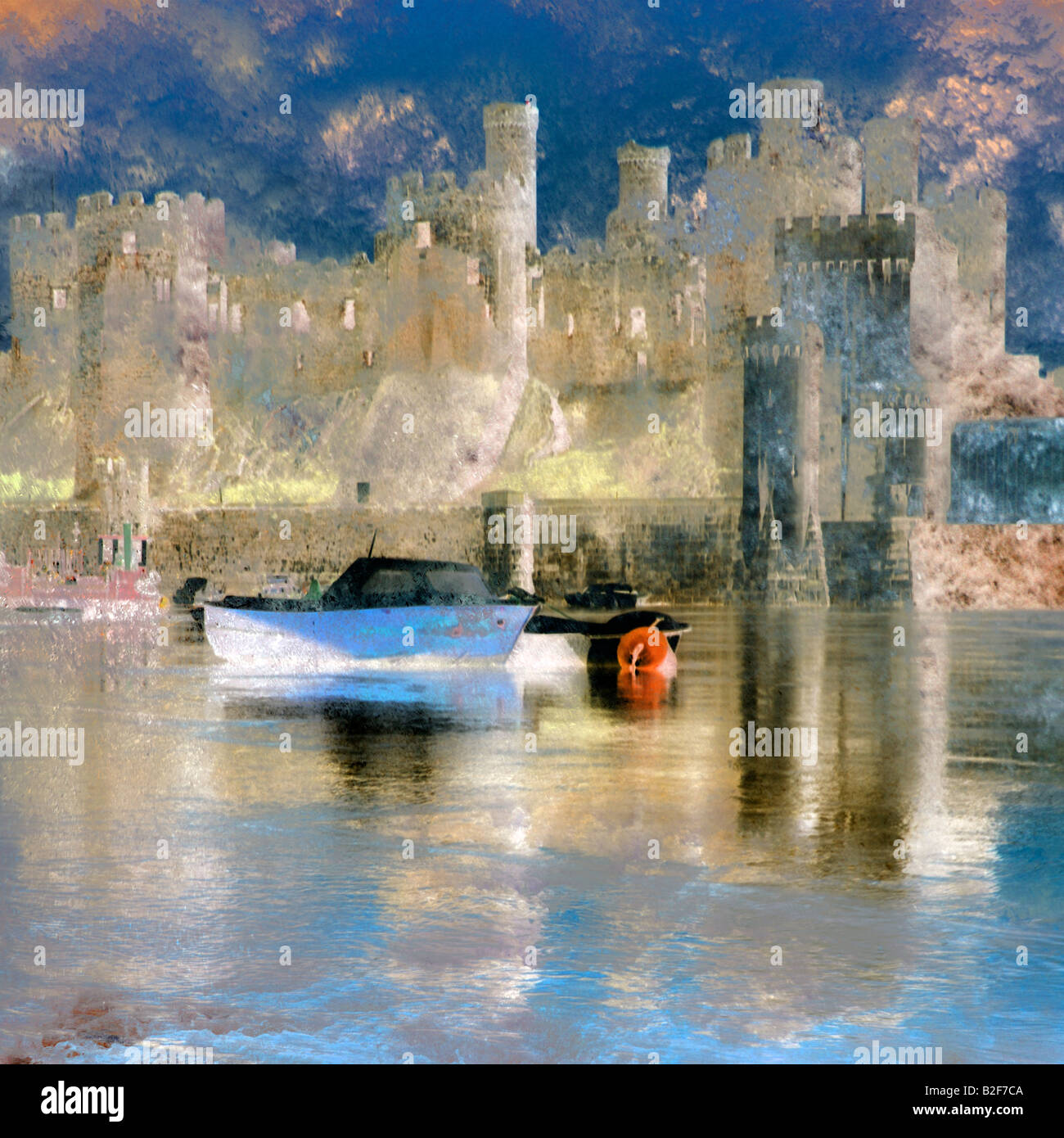 Conwy Conway Wales Castle and River Boats FOR EDITORIAL USE ONLY Stock Photo
