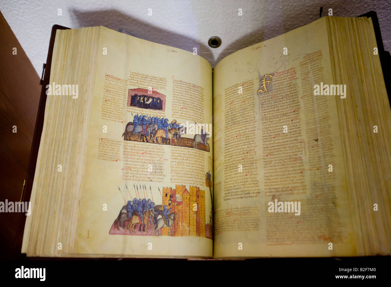 SPAIN Toledo Illustrated manuscript in interior of Sinagoga del Transito and Museo Sefardi Stock Photo