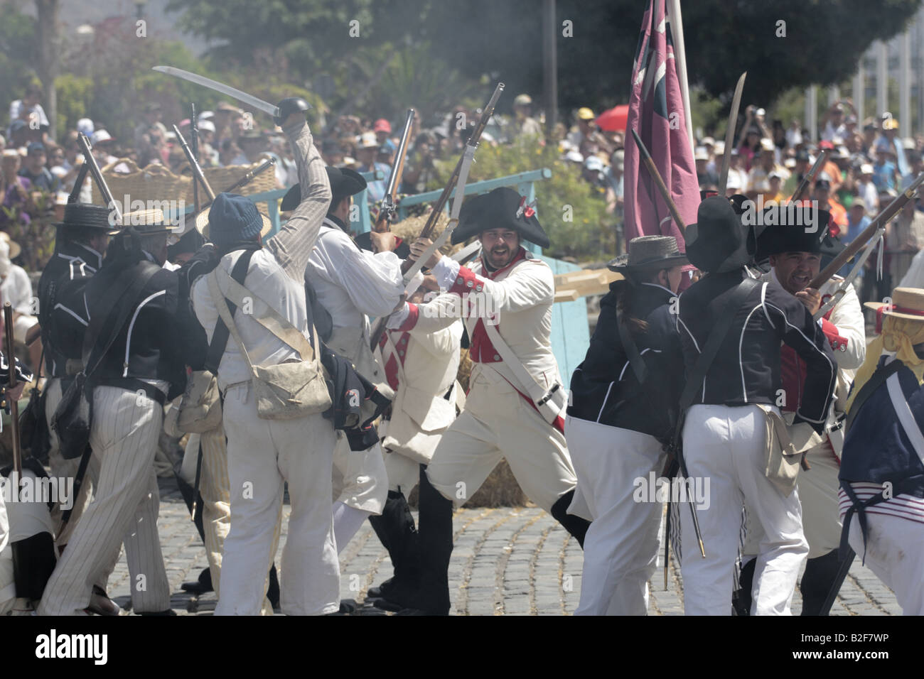 Hand to hand fighting during a reenactment of the 1797 battle of Santa Cruz in which Admiral Nelson lost his arm, Tenerife Stock Photo