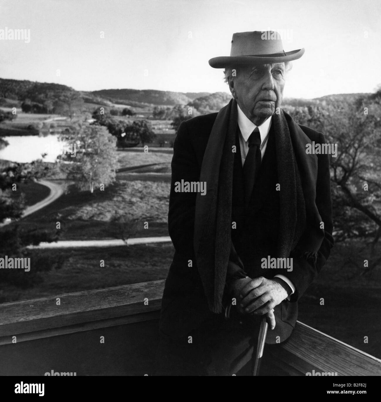 Frank Lloyd Wright, famous architect, at his home in Madison, Wisconsin. Stock Photo