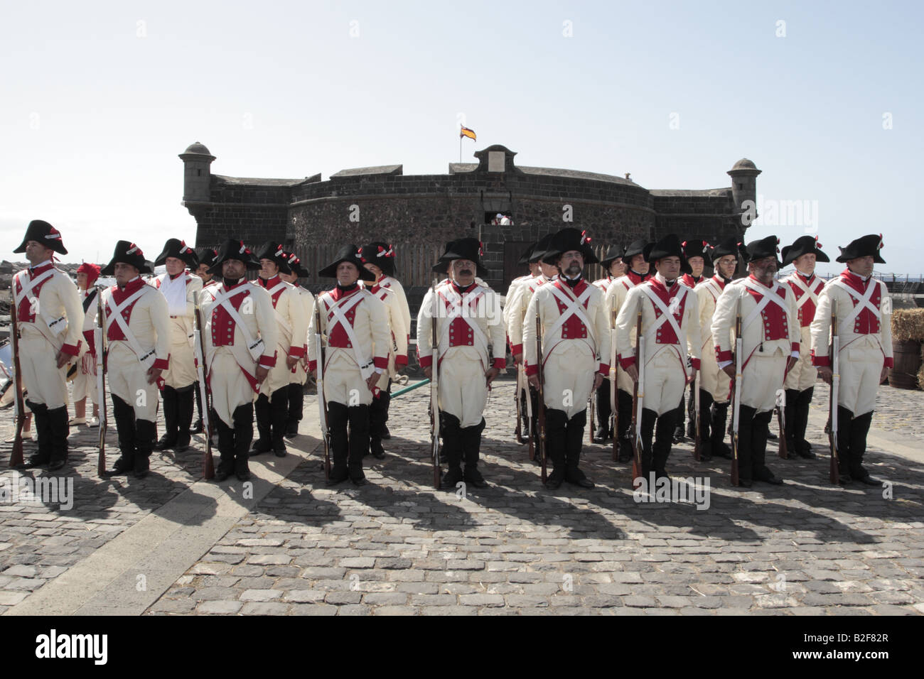 The Batallon de Canarias in front of the Castillo Negro before a reenactment of the 1797 battle of Santa Cruz, Tenerife Stock Photo