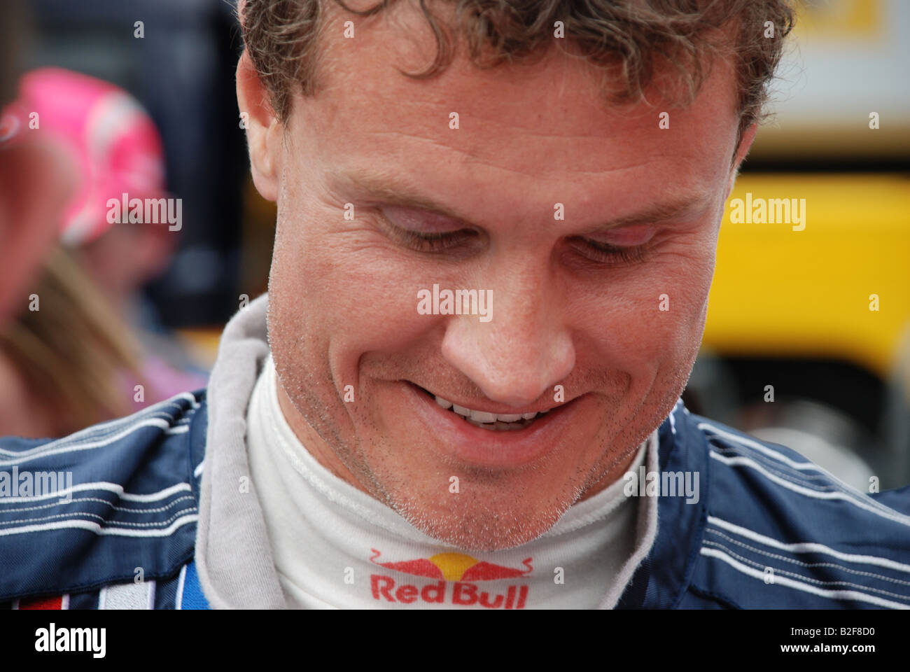 David Coulthard signing autographs at Silverstone 2008 track Testing Stock Photo
