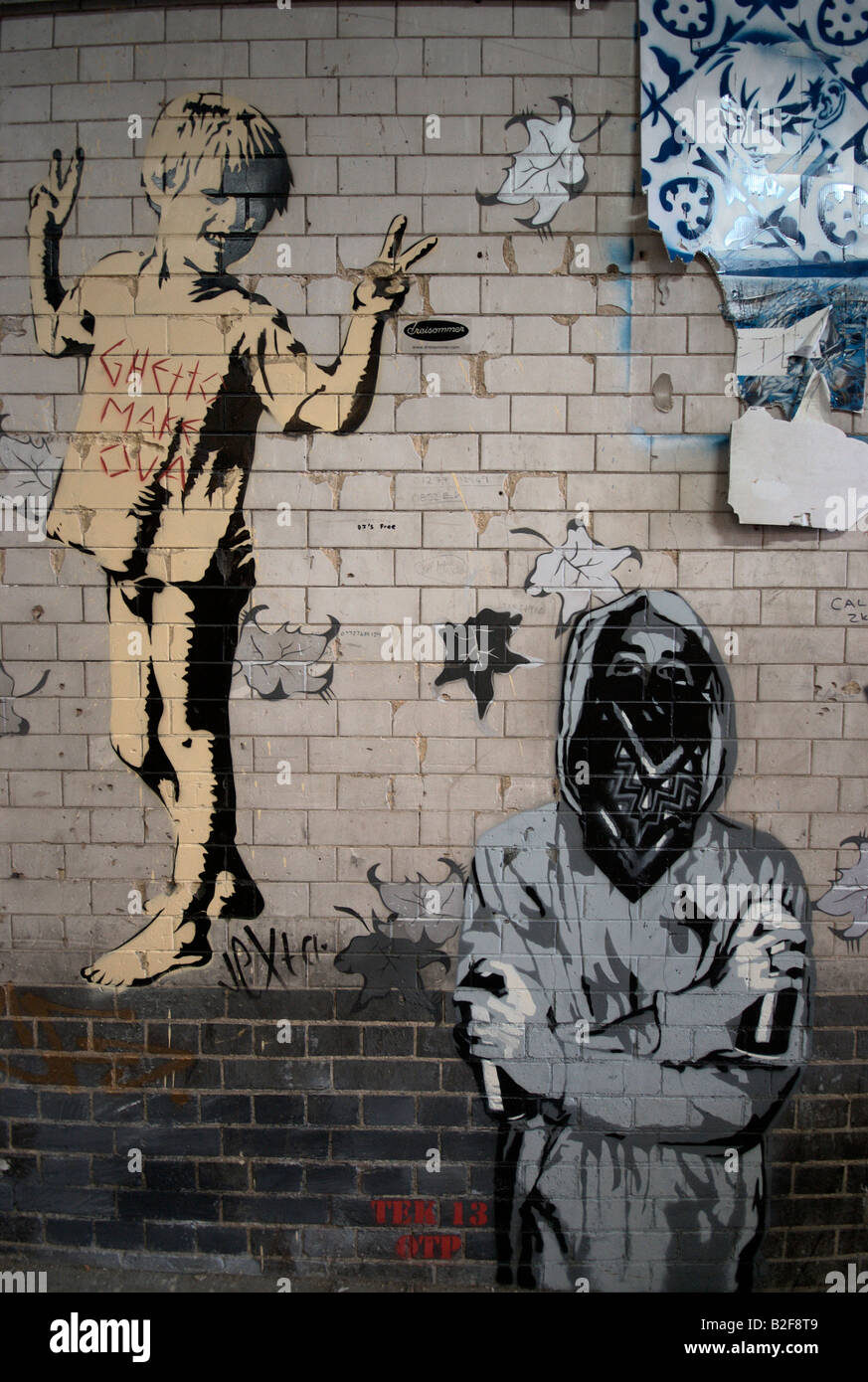 Cans Festival stencil grafitti artwork underneath Waterloo train station, London, UK. Stock Photo