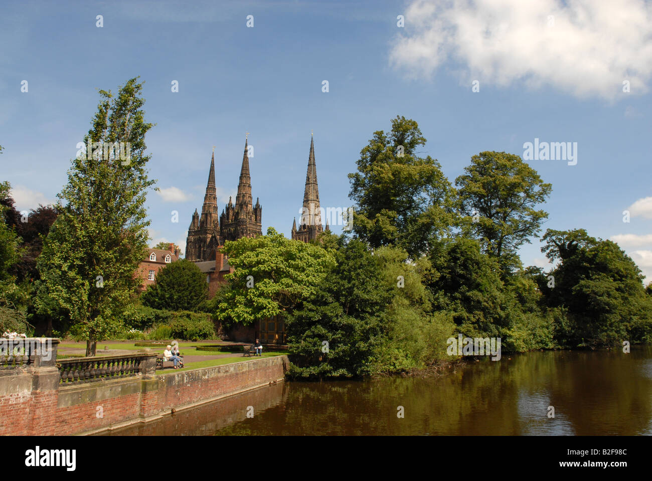 The three spires of Lichfield Cathedral in Staffordshire England Stock Photo