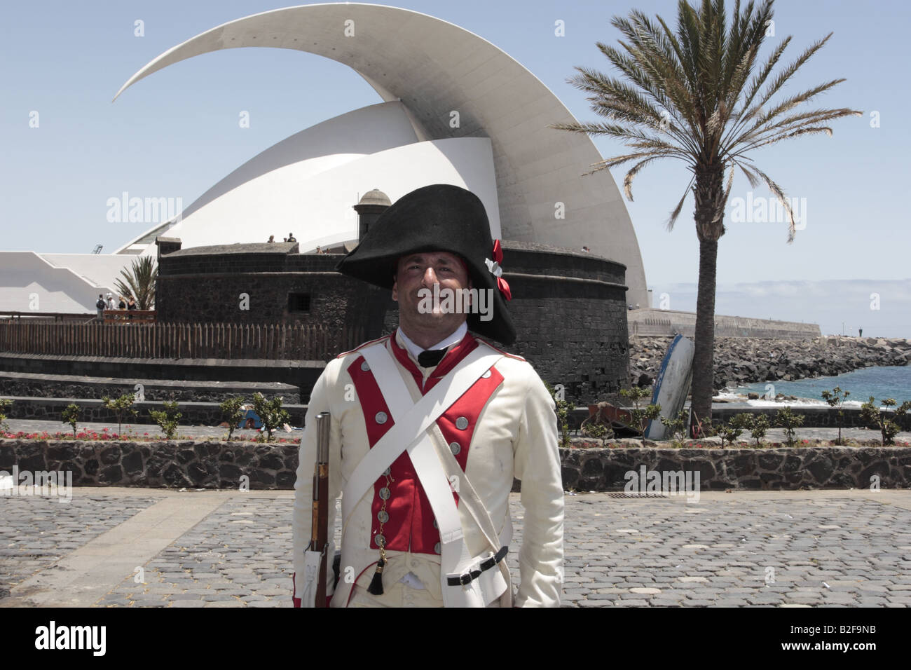 A member of the Spanish forces played by Miguel Diaz Llanos Fernandez de la Puente after a reenactment of the 1797 battle of Santa Cruz, Tenerife Stock Photo