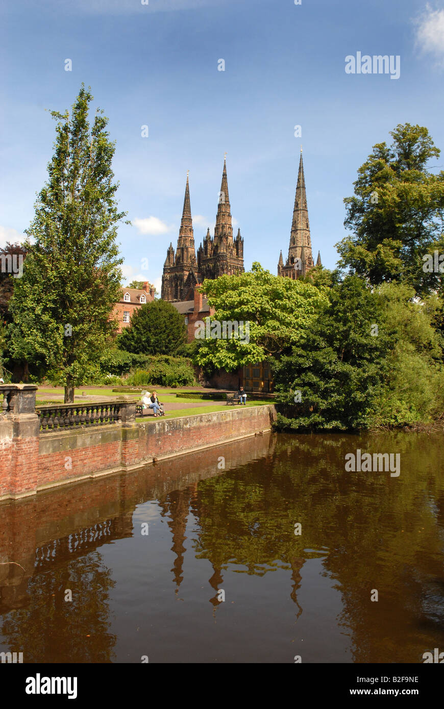 The three spires of Lichfield Cathedral in Staffordshire England Stock Photo